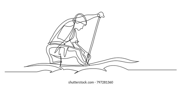 Continuous line drawing. Illustration shows a athlete rowing paddle canoe. Sport. Canoeing. Vector illustration