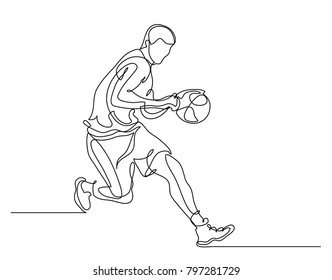 Continuous Line Drawing Illustration Shows Basketball Stock Vector ...