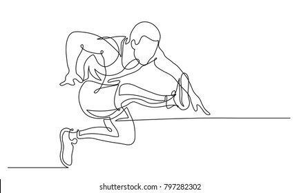 Durchgehende Zeilenzeichnung. Die Illustration zeigt einen Athleten.Laufender Mann. Hurdle Rennen. Sport. Athletik. Vektorgrafik