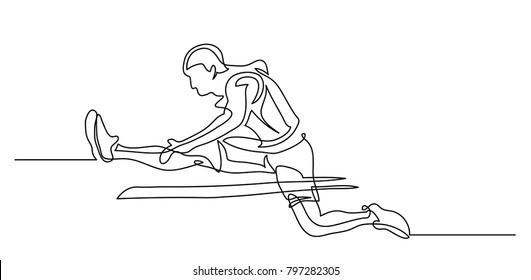 Continuous line drawing. Illustration shows a athlete. Running man. Hurdle race. Sport. Athletics. Vector illustration