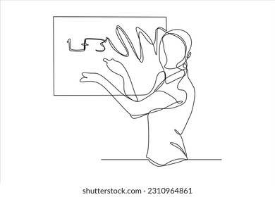 continuous line drawing illustration the teacher is writing on the blackboard