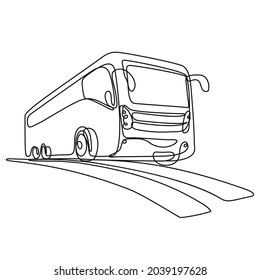 Continuous line drawing illustration of a tourist coach or shuttle bus low angle view done in mono line or doodle style in black and white on isolated background.