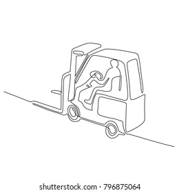 Continuous line drawing illustration of a warehouse operator driver driving a forklift truck viewed from high angle done in sketch or doodle style. 