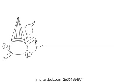 Continuous Line Drawing of an Incense Burner with Smoke