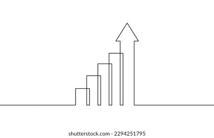 Continuous line drawing of increase arrow. Growth graph. Bar chart up. Object one line, single line art, vector illustration