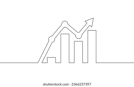 Continuous line drawing of increasing graph. Illustration vector of arrow up. Bar chart. Business growth. Object one line. Single line art