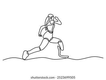 Desenho de linha contínua de um indivíduo com uma deficiência em uma pose de corrida. Enfatiza a determinação e o movimento em um design limpo.