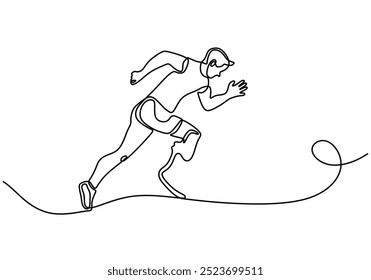 Continuous line drawing of an individual with a disability sprinting. Showcases strength and perseverance through a simplistic style.