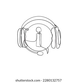 continuous line drawing information sign with headset illustration
