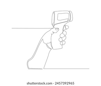 Continuous line drawing of infrared digital thermometer. One line of infrared digital thermometer. Medical equipment concept continuous line art. Editable outline.
