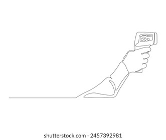 Continuous line drawing of infrared digital thermometer. One line of infrared digital thermometer. Medical equipment concept continuous line art. Editable outline.
