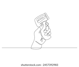 Continuous line drawing of infrared digital thermometer. One line of infrared digital thermometer. Medical equipment concept continuous line art. Editable outline.
