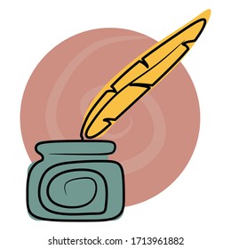Continuous line drawing inkwell and feather pen line icon. linear style sign for mobile concept and web design. Quill and ink bottle outline vector icon. Symbol, logo illustration. Vector graphics