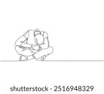 Continuous line drawing of International suicide prevention day. Single line illustration of depression men. Sad man, depressed, negative thinking concept. Editable outline