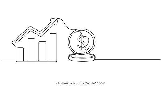 Continuous Line Drawing of Investment Icon. Hand Drawn Symbol Vector Illustration, Interest Rates Single Line Icon, Continuous Line Drawing of Making Money Icon. Hand Drawn Symbol Vector Illustration.