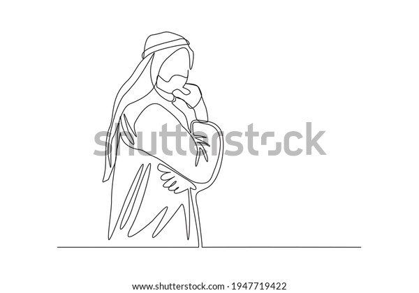 Continuous Line Drawing Islamic Arabic Pensive Stock Vector (Royalty ...