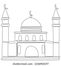 
continuous line drawing of islamic mosque illustration vector in thin line doodle