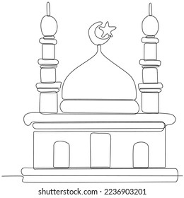 
continuous line drawing of islamic mosque illustration vector in thin line doodle