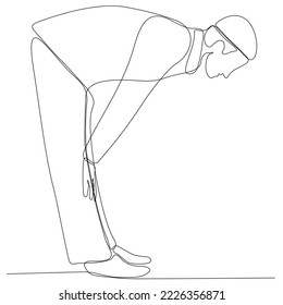 Kontinuierliche Zeichnung des islamischen muslimischen Menschen beten mit Prostration Geste. Ramadan Kareem und eid mubarak Grußkartenkonzept. Vektorgrafik.