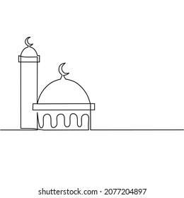 Dibujo continuo de líneas de símbolos islámicos, símbolo de mezquita, tarjeta de saludo ramadan kareem, afiche o pancarta Linterna de ornamento islámico, objeto de una línea, arte de una sola línea, ilustración vectorial