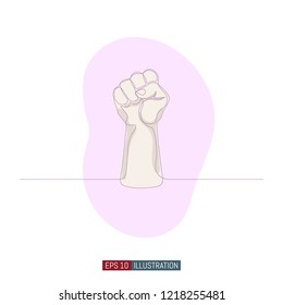 Continuous line drawing of isolated fist hand. Revolution, protest, freedom, fight or power symbol. Template for your design works. Vector illustration.