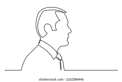 continuous line drawing of isolated on white background profile portrait of businessman