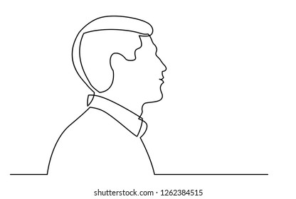 continuous line drawing of isolated on white background profile portrait of man in casual shirt