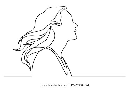 continuous line drawing of isolated on white background profile portrait of happy woman enjoying life