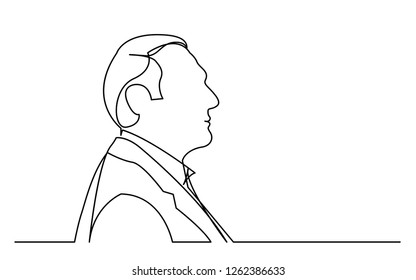 continuous line drawing of isolated on white background profile portrait of man
