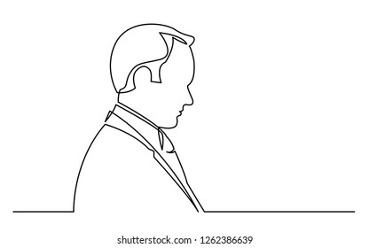 continuous line drawing of isolated on white background profile portrait of businessman
