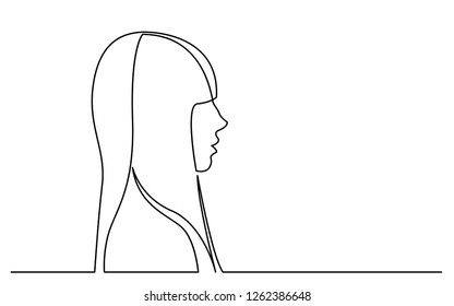 dibujo de línea continua de perfil aislado sobre fondo blanco de mujer con pelo largo