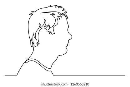 continuous line drawing of isolated on white background profile portrait of disturbed man