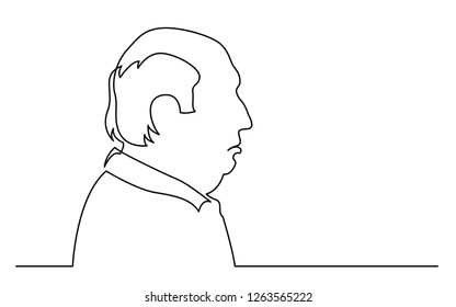 continuous line drawing of isolated on white background profile portrait of upset bald senior man