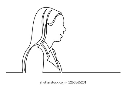 dibujo de línea continua de perfil aislado en blanco de mujer común y corriente sorprendida