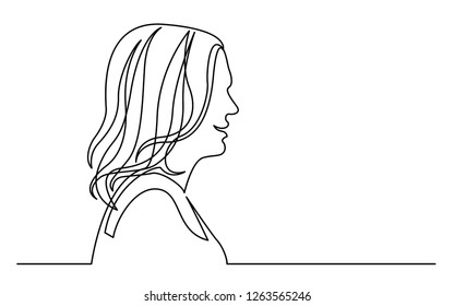 continuous line drawing of isolated on white background profile portrait of ordinary woman