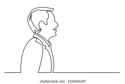 continuous line drawing of isolated on white background profile portrait of talking businessman