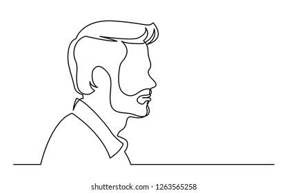 continuous line drawing of isolated on white background profile portrait of ordinary bearded man