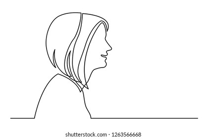 continuous line drawing of isolated on white background profile portrait of woman talking