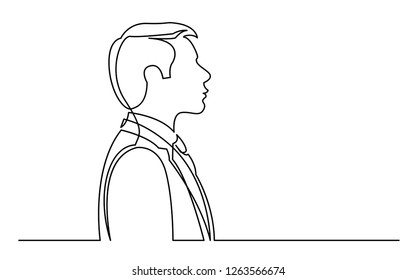 continuous line drawing of isolated on white background profile portrait of businessman