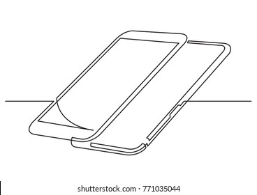 continuous line drawing of isolated vector object - two modern mobile phones