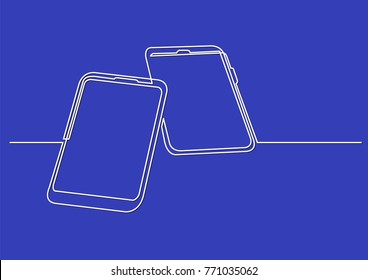 continuous line drawing of isolated vector object - two mobile phones