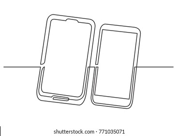 continuous line drawing of isolated vector object - two cell phones