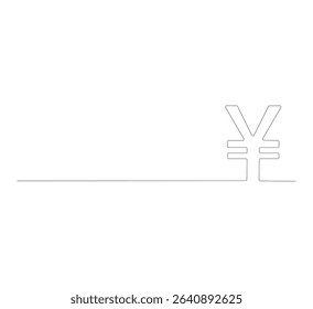 continuous line drawing Isolated yen or yuan symbol on white background. Yuan line art, yen symbol. Editable lines, vector illustration.