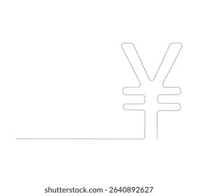 continuous line drawing Isolated yen or yuan symbol on white background. Yuan line art, yen symbol. Editable lines, vector illustration.