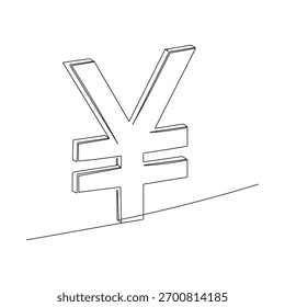 durchgehende Strichzeichnung Isoliertes Yen- oder Yuan-Symbol auf weißem Hintergrund. Yuan Linie Art Yen Symbol. Bearbeitbare Linien, Vektorgrafik.