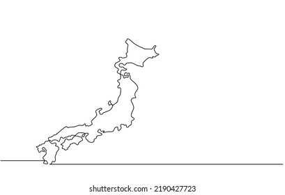 Continuous line drawing of Japan map. white background map for Education, Travel across cities in Japan, infographics, Science, Web Presentation isolated on white background