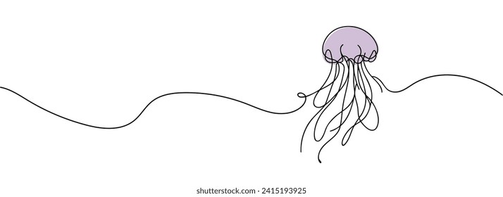Continuous line drawing jellyfish . One line drawing design. Vector illustration
