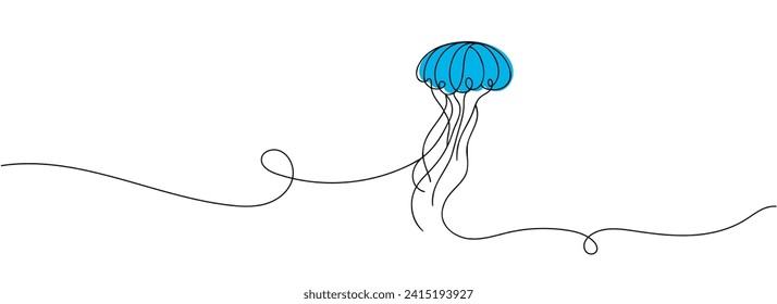 Quallen-Quallen-Quallen mit kontinuierlicher Linienzeichnung. Einzeilenzeichnung. Vektorgrafik