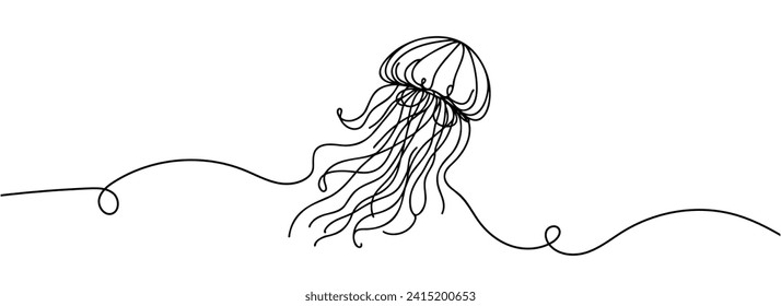 Continuous line drawing jellyfish . One line drawing design. Vector illustration