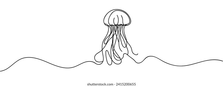 Continuous line drawing jellyfish . One line drawing design. Vector illustration